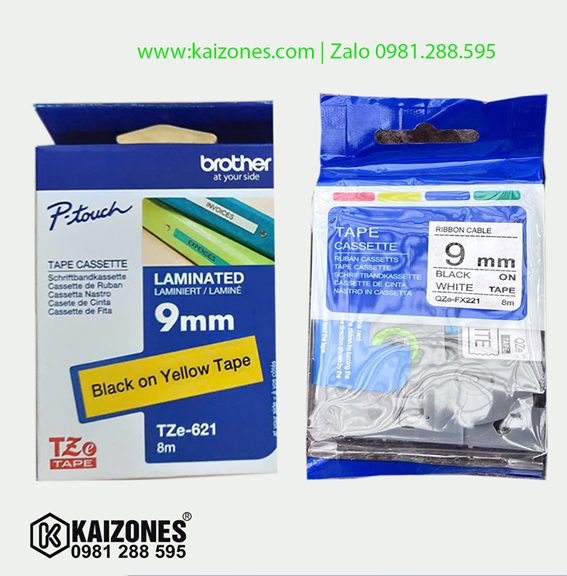 Nhãn in Brother TZE 621 tiêu chuẩn (Chữ đen nền vàng 9mm x 8m)