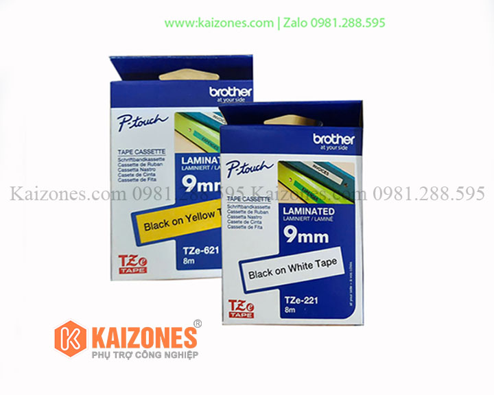 Nhãn in Brother TZE 621 tiêu chuẩn (Chữ đen nền vàng 9mm x 8m)