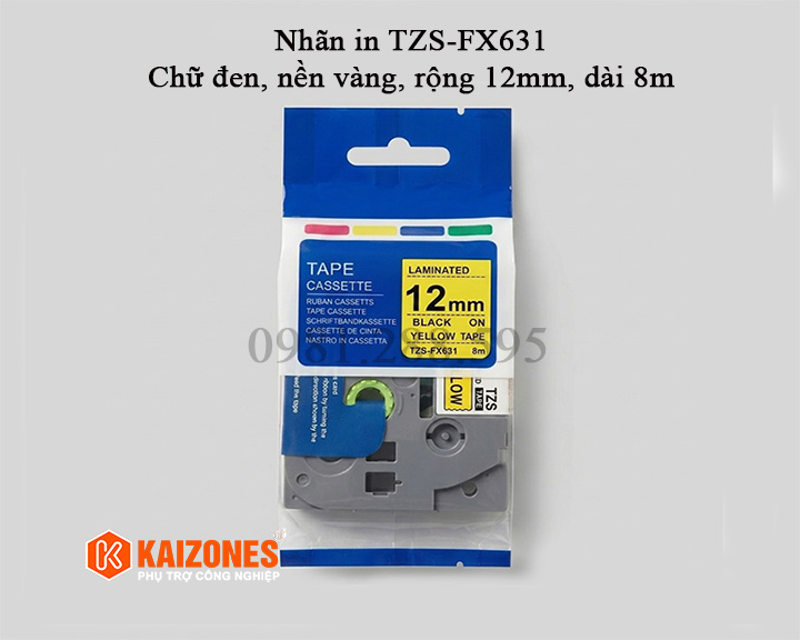 Tape in chữ đen, nền vàng TZS-FX631 (12mm,8m)