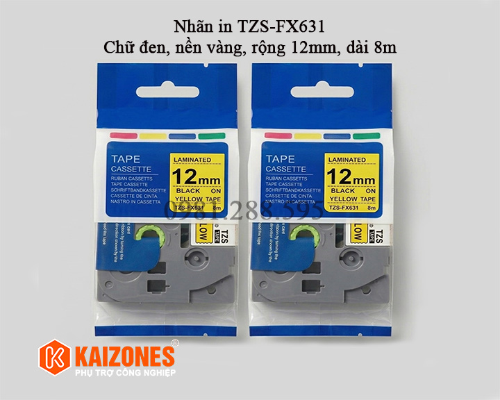 Tape in chữ đen, nền vàng TZS-FX631 (12mm,8m)