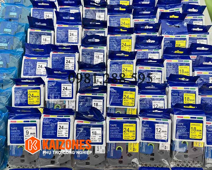 Nhãn in TZS-FX621 (chữ đen, nền vàng, rộng 9mm, dài 8m)